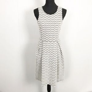 [41 Hawthorn] Gray & White Chevron Print Fit & Flare Skater Dress